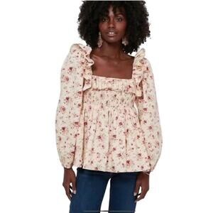 NEW Tuckernuck Hyacinth House Cream Floral Ruffle Sleeve Addison Blouse Small